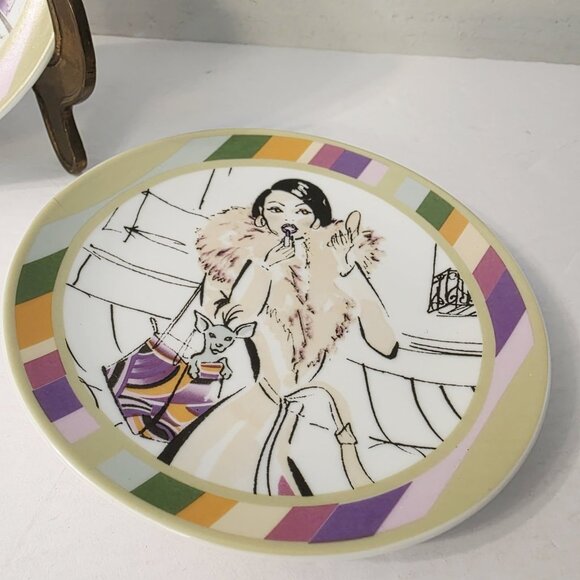 3 Lava Candles Co Round Mini Fashionista Trendy Woman Puppy Dog Decor Plates - Picture 4 of 5